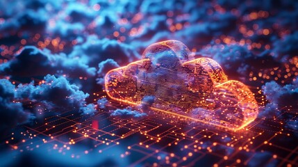 Leinwandbilder - Concept of cloud computing in digital technologies. Mobile internet. IOT devices communicating in cloud storage. Background in computer technology. Connection with digital data storage on the