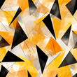 Abstract watercolor seamless pattern of geometric triangles in orange and black colors.
