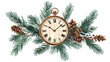 Old clock with tree branch icon. Christmas or New Year