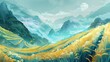 Yellow and green traditional terraced fields illustration poster background
