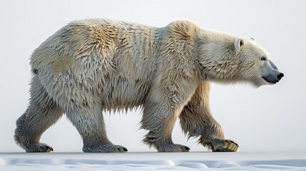 Wall Mural - A polar bear with a thick coat of fur walks across a snowy landscape