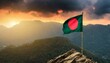 The Flag of Bangladesh On The Mountain.