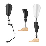 Fototapeta Dinusie - Prosthetic legs artificial limb for support movement assistance set realistic vector illustration