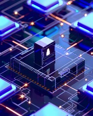 Poster - circuit board with glowing blue lights
