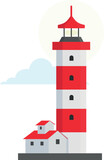 Fototapeta Dinusie - Sea lighthouse red striped marine tower for safety nautical navigation isometric vector