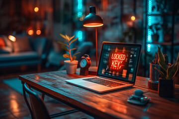 Poster - A laptop screen shows a locked key