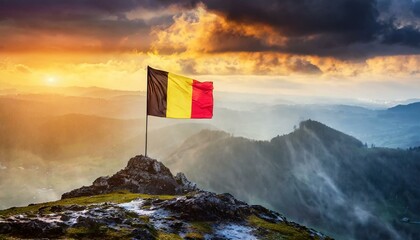 Wall Mural - The Flag of Belgium On The Mountain.