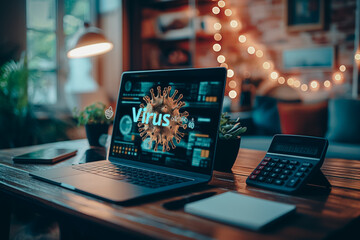 Poster - A laptop screen shows a virus on the screen