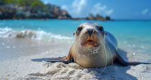 A Seal Is Sunbathing On The Beach