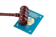 Judge's gavel and passport of a citizen of the Republic of Kazakhstan