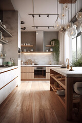 Cozy interior of kitchen in modern house.