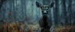 Enigmatic Deer with Crimson Gaze in Misty Forest. Concept Enigmatic Deer, Crimson Gaze, Misty Forest