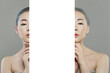 Two faces of Asian woman, young adult and senior. Aging, beauty, plastic surgery and retouching before and after concept