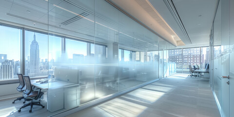 Sticker - Beautiful blurred background of a light modern office interior . Glass Office Room modern office	
