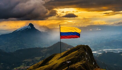 Wall Mural - The Flag of Colombia On The Mountain.