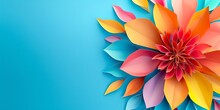
A Paper Art Background Flower, Copy Space In The Middle, Vibrant Color Palette For Banner