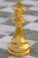 Wall Mural - Golden king chess piece on board as a symbol of business success, leadership, and strategic victory