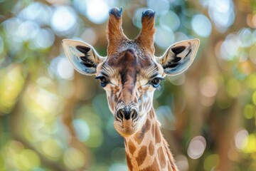 Wall Mural - majestic giraffe portrait with kind eyes and unique spotted fur pattern wildlife photography