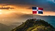 The Flag of Dominican Republic On The Mountain.