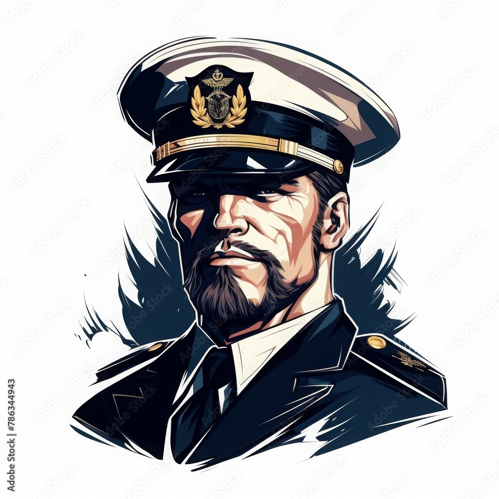 logo of chief ship captain with hat and smile vector cartoon ...
