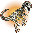 Dinosaurier Skelett Tyrannosaurus Rex Dino Fossil im Comic Stil gezeichnet schwarz weiß mit strahlenden gelben Hintergrund