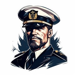 Wall Mural - logo of chief ship captain with hat and smile vector cartoon illustration of captain character