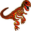 Dinosaurier Skelett Tyrannosaurus Rex Dino Fossil im Comic Stil gezeichnet rot gelb schwarz isoliert