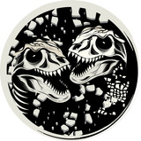 Fototapeta  - zwei Dinosaurier Schädel Tyrannosaurus Rex im Comic Stil gezeichnet schwarz weiß mit rundem Hintergrund