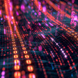 3D illustration of a hyper-realistic binary code stream flowing in cyberspace close-up