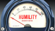 Humility and Modesty Meter that hits less than zero, showing an extremely low level of humility, none of it, insufficient. Minimum value, below the norm. Lack of humility. ,3d illustration