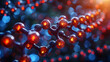 Abstract scientific background. DNA molecular structure with glowing atoms