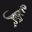 Dinosaurier Skelett Tyrannosaurus Rex Dino Fossil im Comic Stil gezeichnet schwarz weiß mit schwarzen Hintergrund