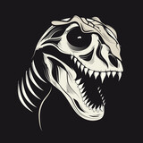Fototapeta  - Dinosaurier Schädel Tyrannosaurus Rex Dino Kopf Fossil im Comic Stil gezeichnet schwarz weiß mit schwarzen Hintergrund