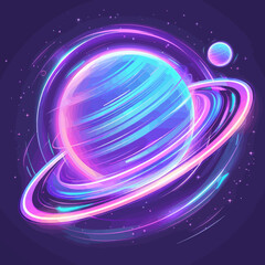 Wall Mural - a saturn planet with rings and stars on a purple background