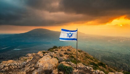 Wall Mural - The Flag of Israel On The Mountain.