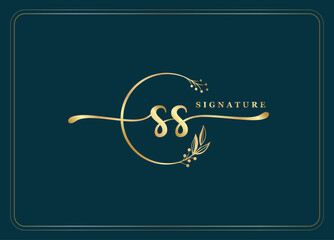 Wall Mural - luxury gold signature initial SS logo design isolated leaf and flower