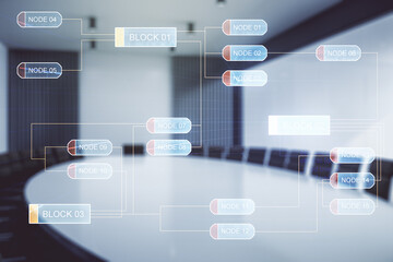 Aufkleber - Abstract virtual coding concept on a modern conference room background. Multiexposure