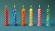 Five colorful twisted candles are lit against a teal background