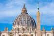 St. Peter's basilica dome and Egyptian obelisk on St. Peter's square in Vatican
