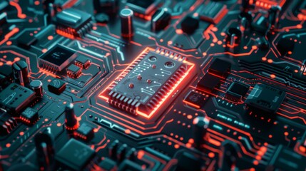 Poster - Close Up of Circuit Board With Red Lights