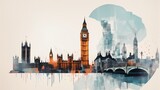 Fototapeta Big Ben - A painting of the London skyline with the Houses of Parliament and Big Ben