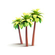 Palm trees 3D. Green realistic palm trees on a white background for design advertising summer vacation, vacation, beach, coconut drinks, exotic trees, and flora. Vector illustration