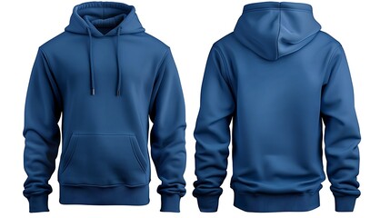 Men's blue blank hoodie template,from two sides, natural shape on invisible mannequin, for your design mockup for print,clipping path