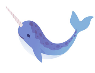 Wall Mural - Cute narwhal mammal arctic animal with horn cartoon animal design vector illustration isolated on white background
