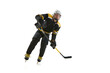 Competitive young man, hockey player in black uniform training, playing isolated on white background. Concept of professional sport, competition, game, tournament, active lifestyle