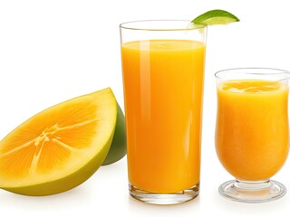 Wall Mural - Mango juice and slices separated on a clear cutout background