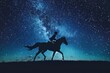 thoroughbred racehorse and jockey galloping under starry night sky digital equestrian illustration