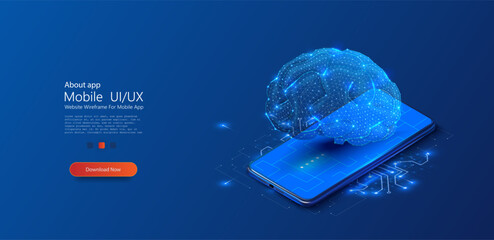 Poster - futuristic digital brain concept on smartphone screen. deep learning machine learning ai. a digital 
