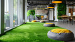 Modern office with artificial grass cushions and chair