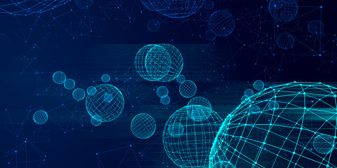 Poster - abstract digital background of points and lines. glowing black plexus. big data. network or connecti